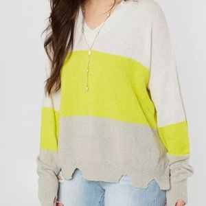 LE LIS Striped Open Weave Sweater Medium